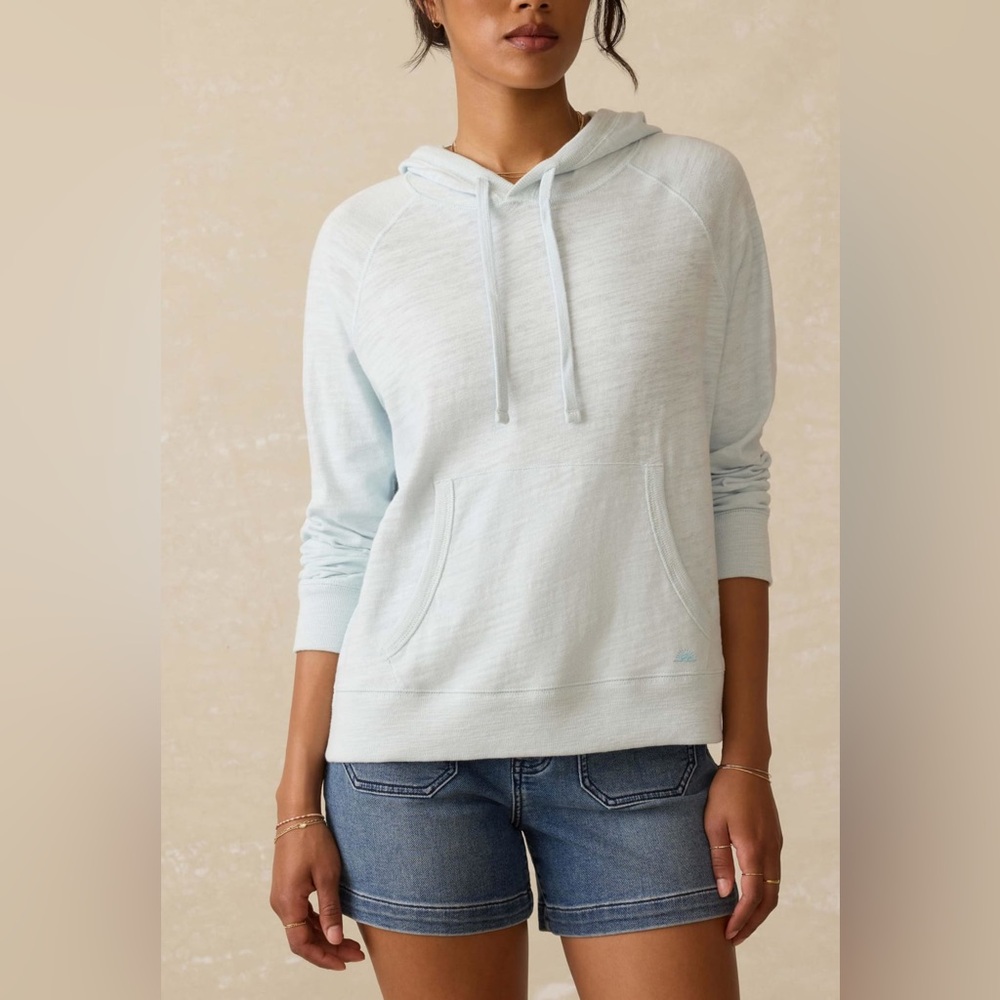 Faherty Sunwashed Midweight Organic Hoodie in light blue, size M